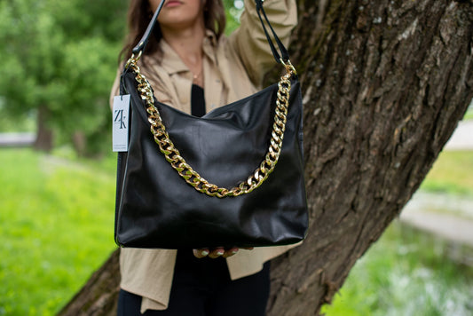 Black Leather Hobo Bag - Large
